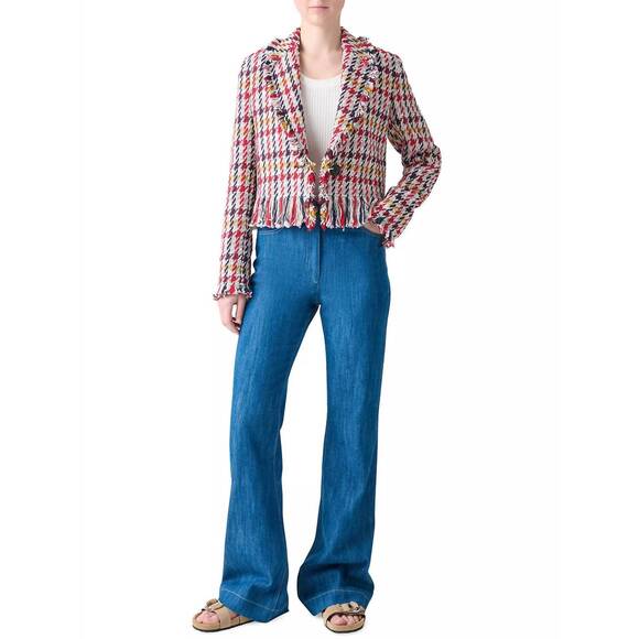 AKRIS PUNTO Jackets & Blazers - NEW AKRIS PUNTO women's check tweed maxi fringes jacket in cream multi